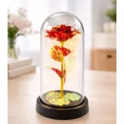 Вечная роза в колбе с подсветкой 21 см, на батарейках RED GOLD