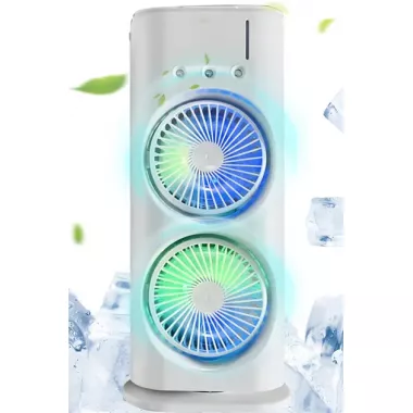 Вентилятор настольный двойной с охлаждением Double-ended Spray Fan LED-подсветка 3 скорости,распылитель водяного тумана Вентилятор настольный двойной с охлаждением Double-ended Spray Fan LED-подсветка 3 скорости,распылитель водяного тумана