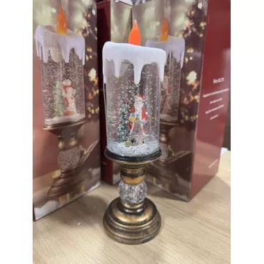 Дед Мороз Декоративная новогодняя LED свеча со снегом, 25см, от батареек и USB