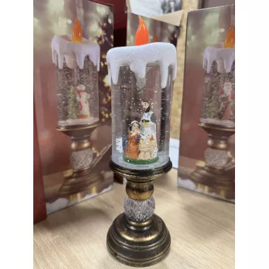 Дева-Мария Декоративная новогодняя LED свеча со снегом, 25см, от батареек и USB