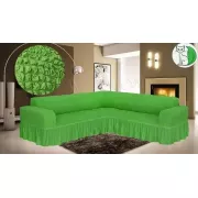 Зеленый Турецкая накидка на угловой диван с оборкой, натяжной чехол на диван