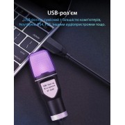 Игровой микрофон для ПК и приставки с RGB подстветкой / Микрофон конденсаторный с поп-фильтром на подставке для блоггеров