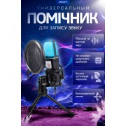Игровой микрофон для ПК и приставки с RGB подстветкой / Микрофон конденсаторный с поп-фильтром на подставке для блоггеров