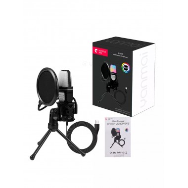 Игровой микрофон для ПК и приставки с RGB подстветкой / Микрофон конденсаторный с поп-фильтром на подставке для блоггеров Игровой микрофон для ПК и приставки с RGB подстветкой / Микрофон конденсаторный с поп-фильтром на подставке для блоггеров