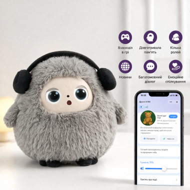 Іграшка зі штучним інтелектом Bobo / Інтерактивна плюшева іграшка BOBO з AI, голосом і LED очима / Розумна іграшка  22х25см Сірий