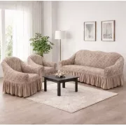 Жаккардовый турецкий чехол на диван и два кресла, универсальный натяжной чехол, накидка на диван Бежевый