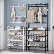 Залізна вішалка для одягу + підставка для взуття, 2 в одному, 4 полиці