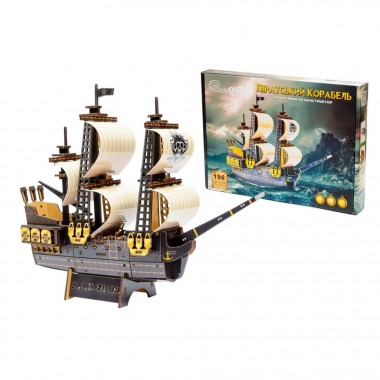Деревянный 3D конструктор Пиратский корабль Puz-00928, 196 деталей