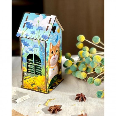 Чайный домик Рыжий котик Ubumblebees (ПСФ156) PSF156 деревянный