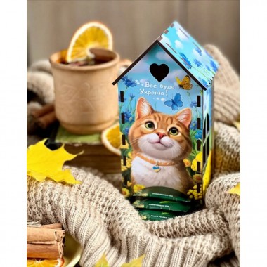 Чайный домик Рыжий котик Ubumblebees (ПСФ156) PSF156 деревянный