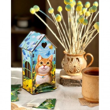 Чайный домик Рыжий котик Ubumblebees (ПСФ156) PSF156 деревянный