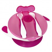 Тарілка на присосці з ложкою та виделкою MGZ-0109(Crimson) 350 мл