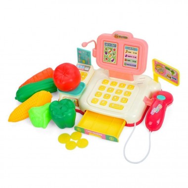 Детский игровой кассовый аппарат 682-2A-2B(Pink) сканер, деньги, продукты