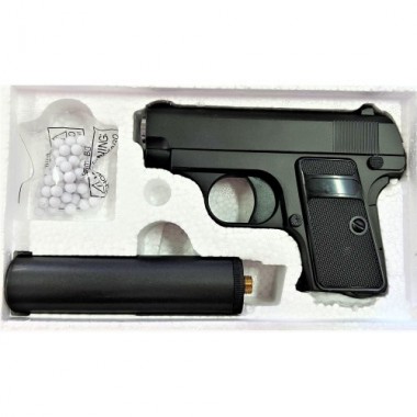 Детский пистолет на пульках COLT25 с глушителем Galaxy G1A Металл, черный