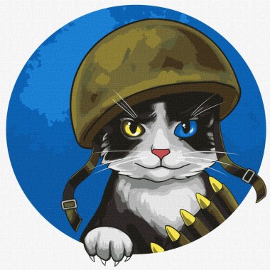 Картина по номерам Воинственный котик Идейка KHO4393 30х30 см