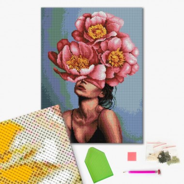 Алмазная мозаика "Девушка в цветущем пионе DBS1062 Brushme 40х50 см