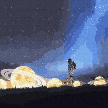 Картина по номерам Путешествие на луну с красками металлик Идейка KHO9549 50х50см