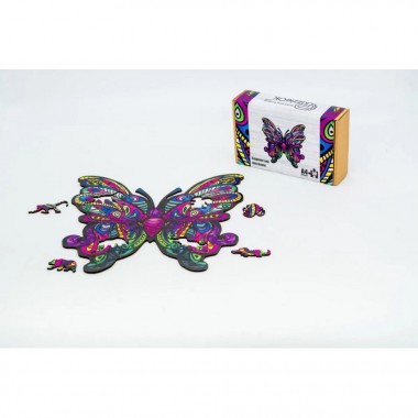 Фигурный деревянный пазл A4 Красочная Бабочка PuzA4-01723, 60 деталей