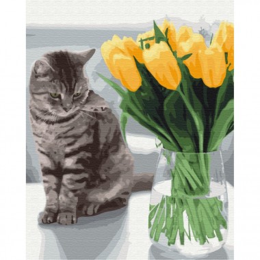 Картина по номерам Котик с тюльпанами Brushme BS52638 40х50 см
