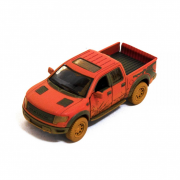 Детская модель машинки пикап Ford F-150 SVT Raptor-Supercrew Muddy Kinsmart KT5365WY инерционная, 1:46 Red