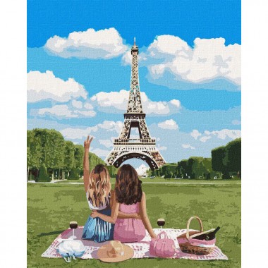 Картины по номерам "Подружки в Париже" Идейка KHO4790 40*50см