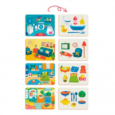 Детский пазл и игра Mon Puzzle "Мой дом" 200102,  4 двусторонних пазлов по 6 элементов