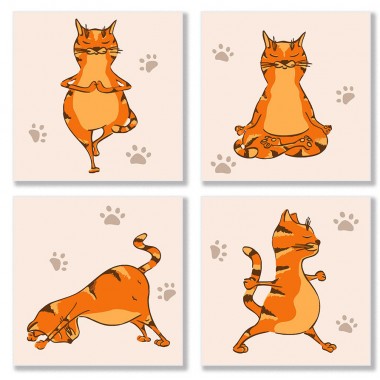 Набор для росписи по номерам Идейка Полиптих Yoga-cat KNP010 4 шт 18*18