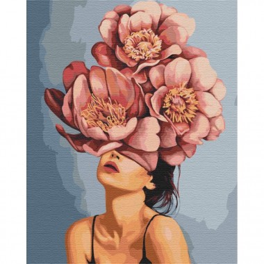 Картина по номерам Девушка в цветущем пионе Brushme BS51368 40х50 см