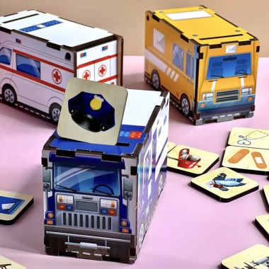 Деревянная настольная игра Служебный транспорт Ubumblebees (ПСФ027) PSF027 сортер-комодик