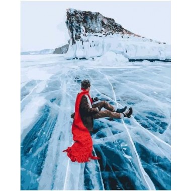 Картина по номерам Brushme Красный шарф на льдине байкала GX26284