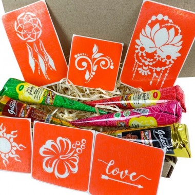 Набор цветной хны с трафаретами для био-тату №1 color-henna-set-01 Набор цветной хны с трафаретами для био-тату №1 color-henna-set-01