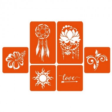 Набор цветной хны с трафаретами для био-тату №1 color-henna-set-01 Набор цветной хны с трафаретами для био-тату №1 color-henna-set-01