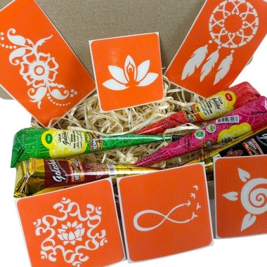 Набір кольорової хни з трафаретами для біо-тату №2 color-henna-set-02 Набір кольорової хни з трафаретами для біо-тату №2 color-henna-set-02