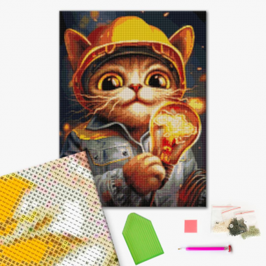 Алмазна мозаїка "Котик Енергетик" ©Маріанна Пащук Brushme DBS1122 40х50 см