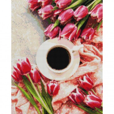 Алмазная мозаика Тюльпаны к кофе Brushme DBS1047 40х50 см