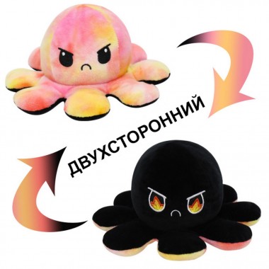 Мягкая игрушка осьминог M098, 40 см,2-х  сторонний (Черно-разноцветный)