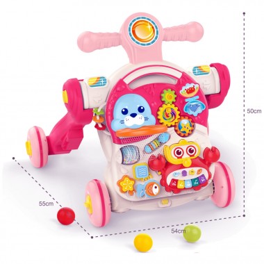 Детские ходунки-каталка Первые шаги 4 в 1 HUANGER HE0827(Pink) музыкальные