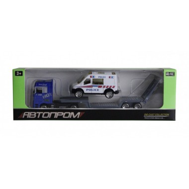Игрушка трейлер металлическая 7879 "АВТОПРОМ" (Фургон Police Белый)