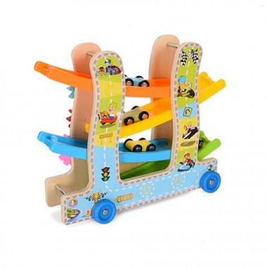 Деревянная игрушка Трек MD2594 каталка, машинки 4см 3шт, шестеренки