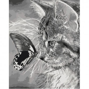 Картина по номерам Животные, птицы Котёнок и бабочка 40х50 см KHO2499
