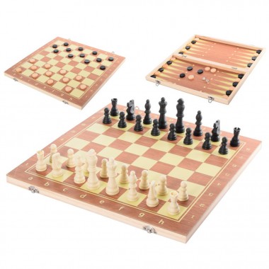Деревянные шахматы 3в1 Chess QP002 шашки и нарды, в коробке 39,5х20 см