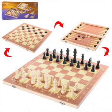 Деревянные шахматы 3в1 Chess QP002 шашки и нарды, в коробке 39,5х20 см