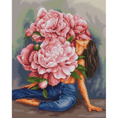Алмазная мозаика "Водоворот пионов" @hidariaa DBS1064, 40х50 см
