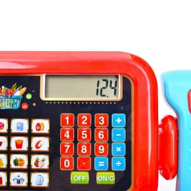 Детский игровой кассовый аппарат 6178F калькулятор, сканер, звук, свет, корзина