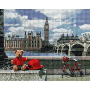 Алмазна мозаїка "Ведмедик-мандрівник у Лондоні" Brushme GF5440 40х50 см