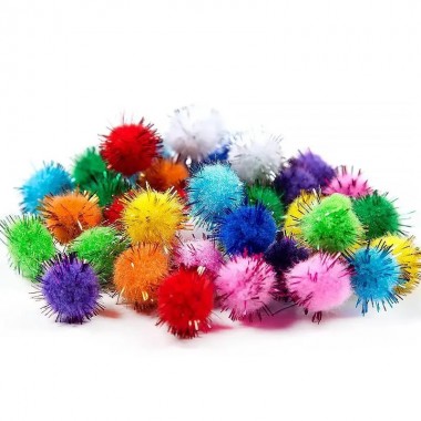 Декоративные помпоны с люрексом для творчества Pom-poms-1.5, d-15 мм, 54 шт Декоративные помпоны с люрексом для творчества Pom-poms-1.5, d-15 мм, 54 шт
