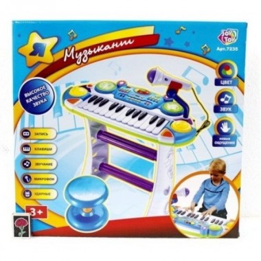 Детское пианино со стульчиком LimoToy 7235BLUE микрофон в комплекте