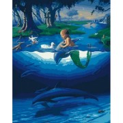 Картина по номерам Rainbow Art Маленький русал с дельфинами GX28270-RA