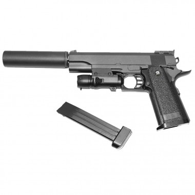 G6A Страйкбольный пистолет Galaxy Colt M1911 Hi-Capa с глушителем и прицелом  металл черный