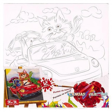 Роспись на холсте Canvas Painting Путешествие кота и рыбки PX-07-10 31х31см